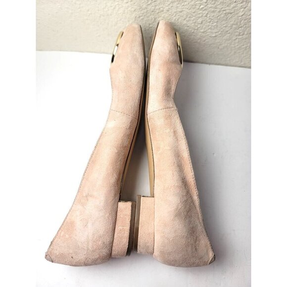Talbots Nude Suede Ballet Flats Gold Circle Accent Block Heel Size 8 - Picture 5 of 12